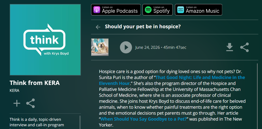 NPR-Podcast An interview with Sunita Puri, author of New Yorker article featuring Dr. Kennedy.